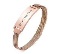 Personalised Bracelet for Women Girls - Customised Sentimental Jewellery for Her, Engraved Rose Gold Stainless Mesh band ID Bracelet for Mum Daughter Wife, Gifts for Mother's Day Birthday, Adjustable