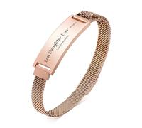 Personalised Bracelet for Women Girls - Customised Sentimental Jewellery Gifts for Her, Engrave Rose Gold Plated Stainless Steel Mesh Band ID Bracelet for Daughter, Gifts for Mother's Day Birthday
