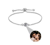 Personalised Bracelet With Picture Inside,Photo Bracelet Customized Picture, Custom Memorial Bracelets For Women,Men,Best Friend,Family,Loss Love Pet -Adjustable Metal Chain (Bead-silver, 24cm)