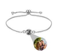Personalised Bracelet With Picture Inside,Photo Bracelet Customized Picture, Custom Memorial Bracelets For Women,Men,Best Friend,Family,Loss Love Pet -Adjustable Metal Chain (round-silver, 24cm)