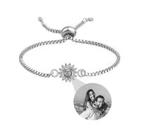 Personalised Bracelet With Picture Inside,Photo Bracelet Customized Picture, Custom Memorial Bracelets For Women,Men,Best Friend,Family,Loss Love Pet -Adjustable Metal Chain (sunflower-silver, 24cm)