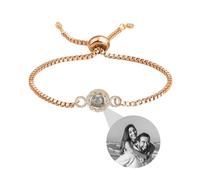 Personalised Bracelet With Picture Inside,Photo Bracelet Customized Picture, Custom Memorial Bracelets For Women,Men,Best Friend,Family,Loss Love Pet -Adjustable Metal Chain (circle-rose, 24cm)