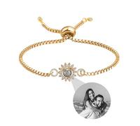 Personalised Bracelet With Picture Inside,Photo Bracelet Customized Picture, Custom Memorial Bracelets For Women,Men,Best Friend,Family,Loss Love Pet -Adjustable Metal Chain (sunflower-gold, 24cm)