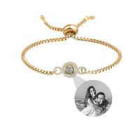 Personalised Bracelet With Picture Inside,Photo Bracelet Customized Picture, Custom Memorial Bracelets For Women,Men,Best Friend,Family,Loss Love Pet -Adjustable Metal Chain (circle-gold, 24cm)