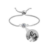 Personalised Bracelet With Picture Inside,Photo Bracelet Customized Picture, Custom Memorial Bracelets For Women,Men,Best Friend,Family,Loss Love Pet -Adjustable Metal Chain (circle-silver, 24cm)