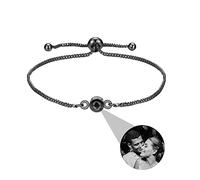 Personalised Bracelet With Picture Inside,Photo Bracelet Customized Picture, Custom Memorial Bracelets For Women,Men,Best Friend,Family,Loss Love Pet -Adjustable Metal Chain (Bead-black, 24cm)