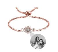 Personalised Bracelet With Picture Inside,Photo Bracelet Customized Picture, Custom Memorial Bracelets For Women,Men,Best Friend,Family,Loss Love Pet -Adjustable Metal Chain (sunflower-rose, 24cm)
