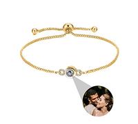 Personalised Bracelet With Picture Inside,Photo Bracelet Customized Picture, Custom Memorial Bracelets For Women,Men,Best Friend,Family,Loss Love Pet -Adjustable Metal Chain (Bead-gold, 24cm)