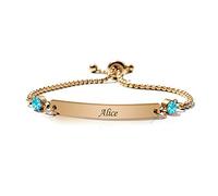 Personalised Bracelets for Women Custom Birthstone Bracelet Personalised Gifts for Birthday Valentines Day Christmas Engraved Bar Bracelet for Women Her Wife Daughter 13th 18th 21st 30th (December)