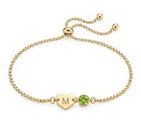 Personalised Bracelets for Womens, Customised Jewellery Gifts | Custom Initial Number Name & Birthstone for Her Girls Birthday Anniversary, Adjustable Chain