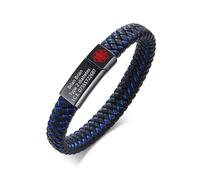 Personalised Braided Leather Medical Bracelet - Stainless Steel Medical Alert Magnetic Clasp ID Bracelets for Men Engraved Emergency Info Wristband Cuff Bangle for Allergy Diabetic Epilepsy (Blue)