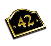 Personalised Brass Bridge House Number Plaque | Solid Hand Cast Brass House Sign 14x11.5cm | Custom Engraved Door Number Plate | Weatherproof Lacquered Finish | Easy to Fit