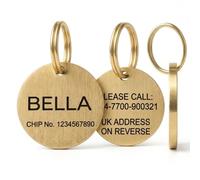 Personalised Brass Pet ID Tag for Dogs & Cats - Deep Engraved Double Sided Name Tag - Durable Brushed Metal Collar Identification Tag - UK Engraved - 20mm 25mm 30mm 35mm