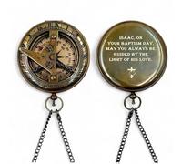 Personalised Brass Sundial Compass with Engraving - Antique Bronze Finish with Leather Case & Wooden Box - Custom Gift for Dad, Son, Husband, Grandad - Retirement, Graduation, Birthday, Father's Day