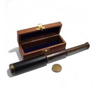 Personalised Brass Telescope with Wooden Box - 12.5” Extendable Nautical Spyglass - Custom Engraved Pirate Scope - Antique Finish Bronze Monocular - Gift for Him, Explorer, Father, Graduation