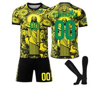 Personalised Brazil Jesus Football Kits for Kids and Adult, Customizable Football Shirt with Your Name Number,Customized Shirts Shorts and Socks Set, Gifts for Boys Men