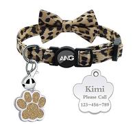 Personalised Breakaway Cat Collars - ID Tag, Bell, Bowtie - Safety Quick-Release, Customised for Female & Male Cats-Leopard Pattern-Brown