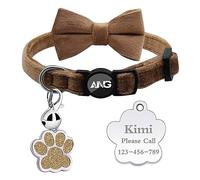 Personalised Breakaway Cat Collars - ID Tag, Bell, Bowtie - Safety Quick-Release, Customised for Female & Male Cats-Velvet Pattern-Brown