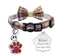 Personalised Breakaway Cat Collars - ID Tag, Bell, Bowtie - Safety Quick-Release, Customised for Female & Male Cats-Tartan Pattern-Brown