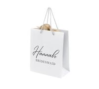 Personalised Bridesmaid Wedding Favour Wrapping, Luxury Large Portrait White Gift Bag For Her With Neutral Champagne Tissue Paper