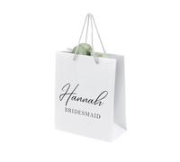 Personalised Bridesmaid Wedding Favour Wrapping, Luxury Large Portrait White Gift Bag For Her With Sage Green Tissue Paper