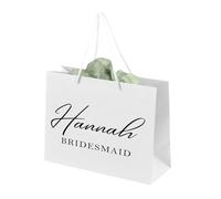 Personalised Bridesmaid Wedding Favour Wrapping, Luxury Large White Gift Bag For Her With Sage Green Tissue Paper
