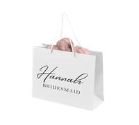 Personalised Bridesmaid Wedding Favour Wrapping, Luxury Medium White Gift Bag For Her With Blush Pink Tissue Paper