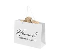 Personalised Bridesmaid Wedding Favour Wrapping, Luxury Medium White Gift Bag For Her With Neutral Champagne Tissue Paper