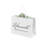 Personalised Bridesmaid Wedding Favour Wrapping, Luxury Medium White Gift Bag For Her With Sage Green Tissue Paper