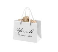Personalised Bridesmaid Wedding Favour Wrapping, Luxury Small White Gift Bag For Her With Neutral Champagne Tissue Paper