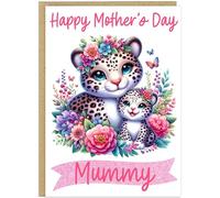 Personalised Bright & Colourful Mother's Day Card Mummy Nanna Grandma Gran Step Mum etc Custom Happy Mother's Day Vibrant Animal A5 Cards (Leopard)