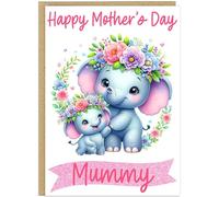 Personalised Bright & Colourful Mother's Day Card Mummy Nanna Grandma Gran Step Mum etc Custom Happy Mother's Day Vibrant Animal A5 Cards (Elephant)