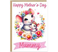 Personalised Bright & Colourful Mother's Day Card Mummy Nanna Grandma Gran Step Mum etc Custom Happy Mother's Day Vibrant Animal A5 Cards (Mouse)