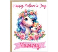 Personalised Bright & Colourful Mother's Day Card Mummy Nanna Grandma Gran Step Mum etc Custom Happy Mother's Day Vibrant Animal A5 Cards (Unicorn)