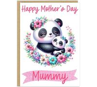 Personalised Bright & Colourful Mother's Day Card Mummy Nanna Grandma Gran Step Mum etc Custom Happy Mother's Day Vibrant Animal A5 Cards (Panda)
