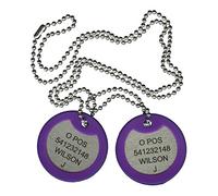 Personalised British Army stainless steel military dog tag set - laser engraved with custom message (Purple)