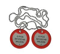 Personalised British Army stainless steel military dog tag set - laser engraved with custom message (Red)
