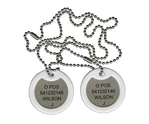 Personalised British Army stainless steel military dog tag set - laser engraved with custom message (White)