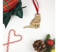 Personalised British Short Hair Cat Tree Bauble Decoration Ornament Kitten Wooden Christmas Jumper Customised