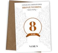 Personalised Bronze 8th Anniversary Card for Couples Wife or Husband, 8th Wedding Anniversary, Design 1