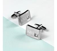 Personalised Brushed Silver Cufflinks with Crystal