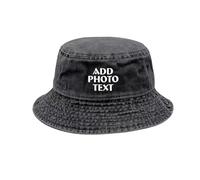 Personalised Bucket Hat Photo Text Name Logo Print Pure Washed Cotton Custom Sun Hat for Women Men Funny Vintage Breathable Unisex Customisable Fishing Hat for Outdoor Holiday Beach Travel, Black