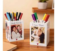 Personalised Building Blocks Brick Photo Pencil Holder Custom Text & Pictures Pen Holder Creative Desk Organiser Decor Pencil Box Home Office Suppliers Gifts for Men Women Dad Couple Father's Day