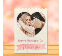 Personalised Building Blocks Mothers Day Plaque with Heart Photo Upload | Custom Name & Text Gift for Mum | Present For Mummy Mama Bonus Mum Step Mum Keepsake 8 Colour Options (Rose Gold)