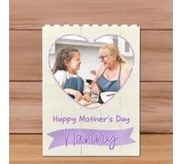 Personalised Building Blocks Mothers Day Plaque with Heart Photo Upload | Custom Name & Text Gift for Mum | Present For Mummy Mama Bonus Mum Step Mum Keepsake 8 Colour Options (Lilac)