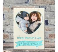 Personalised Building Blocks Mothers Day Plaque with Heart Photo Upload | Custom Name & Text Gift for Mum | Present For Mummy Mama Bonus Mum Step Mum Keepsake 8 Colour Options (Aqua)