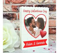 Personalised Building Blocks Photo Plaque Happy Valentines Day | Custom Photo & Names Keepsake Gift | Romantic Couple Keepsake | for Boyfriend Girlfriend Husband Wife (Medium - 10.8cm x 8cm)