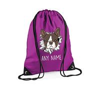 Personalised Bulldog Miniature with ANY NAME, Gift for Pet/Dog Owner, Friends, Family, Birthday Present, Drawstring Bag, PE Gym Kit, Swimming Rucksack. (Magenta)