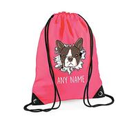 Personalised Bulldog Miniature with ANY NAME, Gift for Pet/Dog Owner, Friends, Family, Birthday Present, Drawstring Bag, PE Gym Kit, Swimming Rucksack. (Fluorescent Pink)