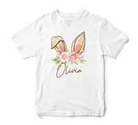 Personalised Bunny Ears T Shirt Girl Easter Sunday Rabbit Spring Tee, 7-8 Years, White